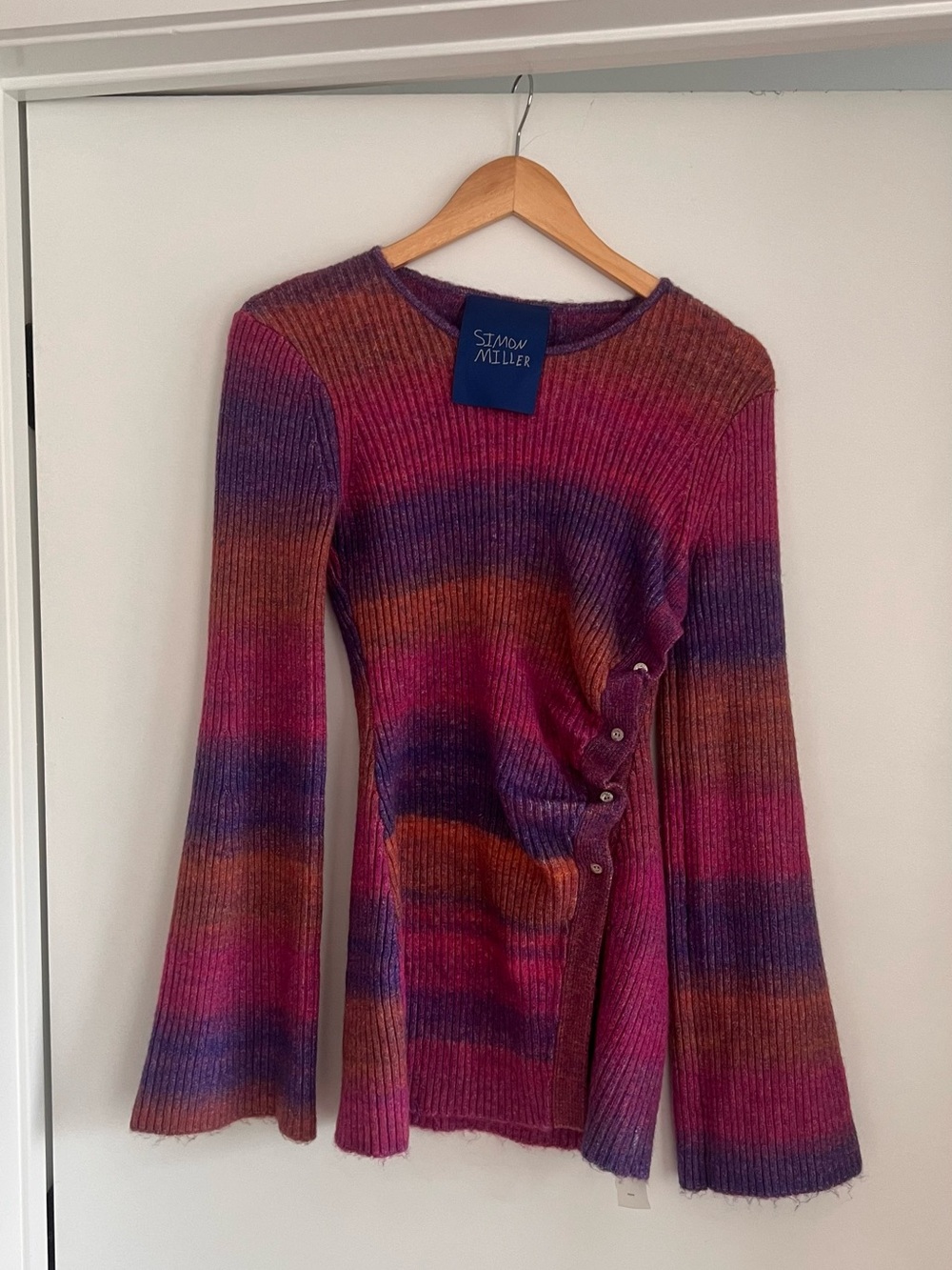 Simon Miller Ribbed Tie Dye Sweater Pink Purple Bell Sleeve Top Size L